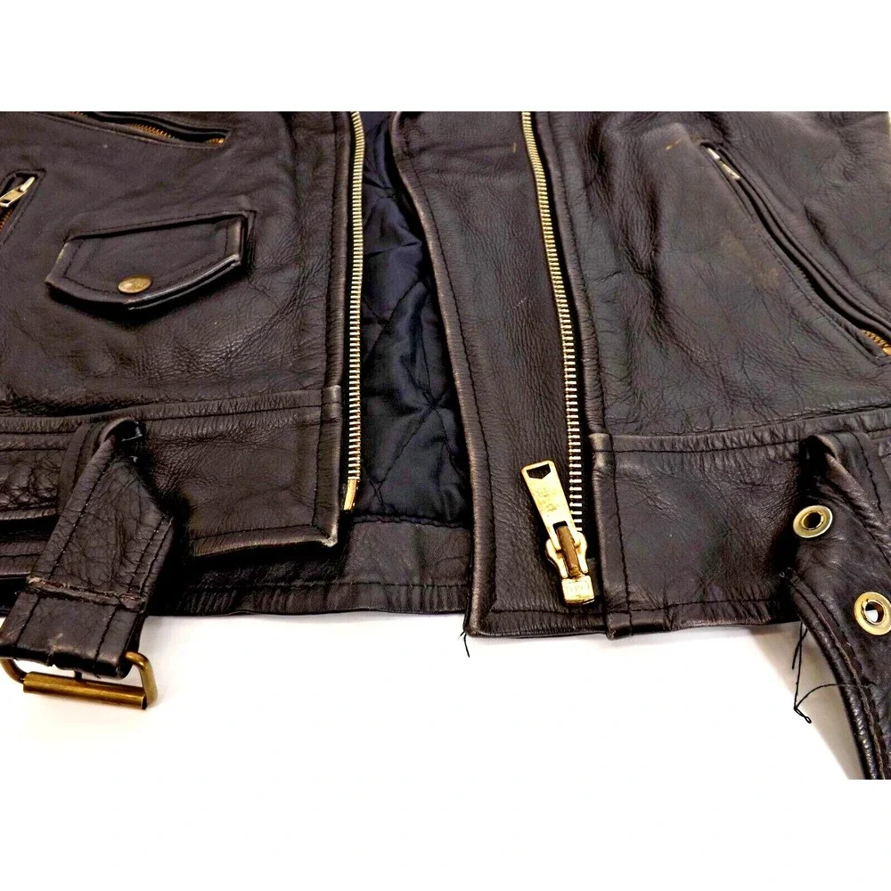 Leather Men Real Leather Heavy Black Motorcycle vest - LADIES size LARGE
